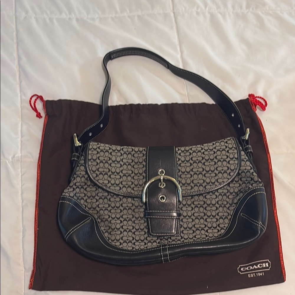 Coach Vintage Black and Gray Shoulder Bag with Signature Design